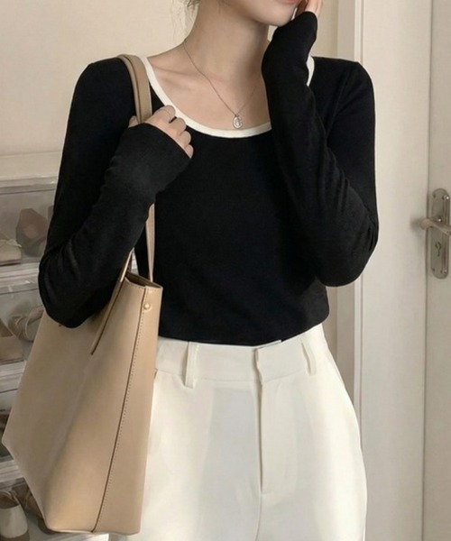 cammie（キャミー）の「Ｕネックトップス（Tシャツ/カットソー・レディース・ホワイト/ブラック/グレー・M/L）」の9枚目の写真