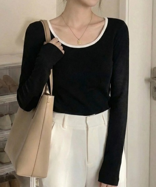 cammie（キャミー）の「Ｕネックトップス（Tシャツ/カットソー・レディース・ホワイト/ブラック/グレー・M/L）」の10枚目の写真