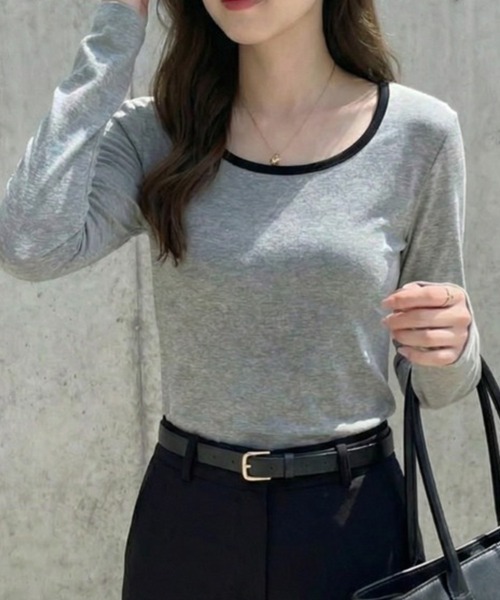 cammie（キャミー）の「Ｕネックトップス（Tシャツ/カットソー・レディース・ホワイト/ブラック/グレー・M/L）」の12枚目の写真