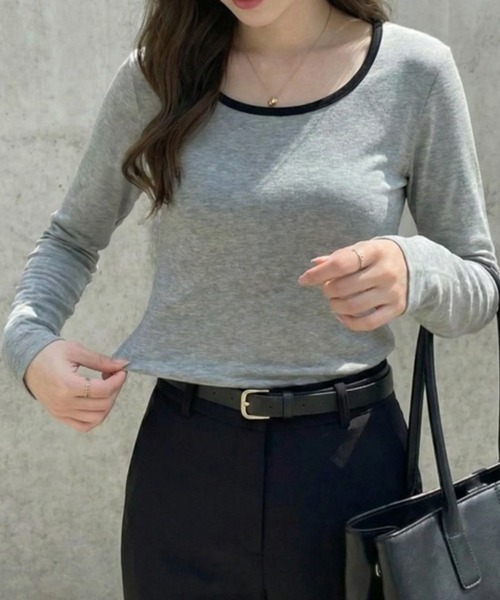 cammie（キャミー）の「Ｕネックトップス（Tシャツ/カットソー・レディース・ホワイト/ブラック/グレー・M/L）」の14枚目の写真
