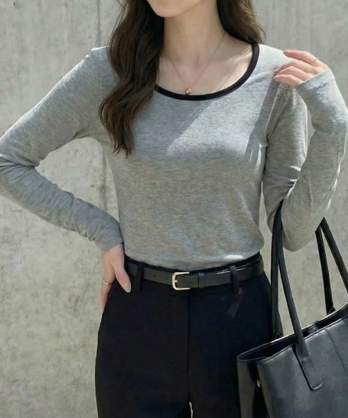 cammie（キャミー）の「Ｕネックトップス（Tシャツ/カットソー・レディース・ホワイト/ブラック/グレー・M/L）」の13枚目の写真