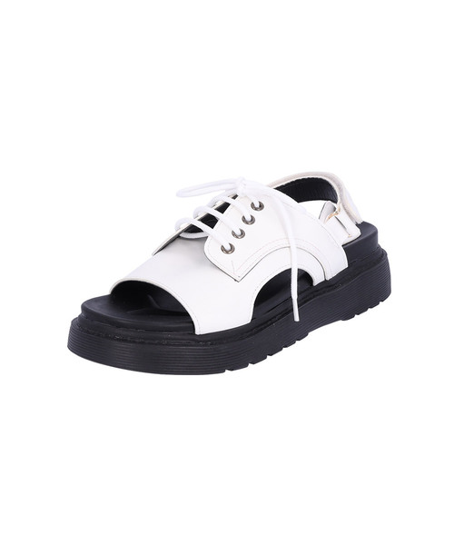 SHOEHI(シューハイ)の「フレイヤレースアップベルクロサンダル(5Colors)_S0545(サンダル・レディース・ホワイト/ブラック/シルバー/ブラック系その他/ベージュ系その他・22.5cm/23cm/23.5cm/24cm/24.5cm/25cm)」の1枚目の写真