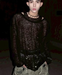 RICH（リッチ）の「【RICH】Ripped Over Knit Top / 【リッチ】シースルーオーバーサイズ長袖ニット（Tシャツ/カットソー）」