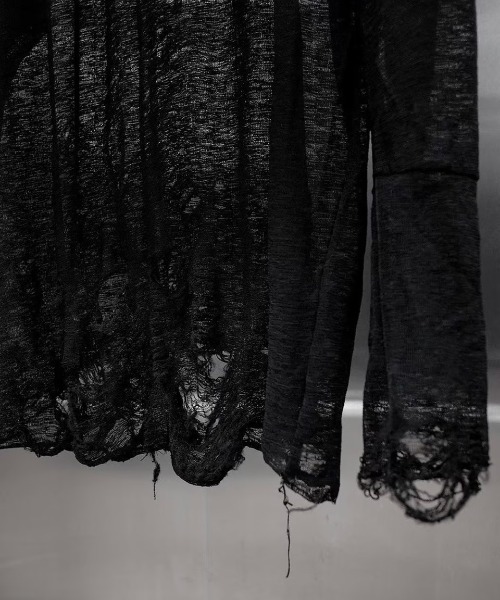 RICH（リッチ）の「【RICH】Ripped Over Knit Top / 【リッチ】シースルーオーバーサイズ長袖ニット（Tシャツ/カットソー・メンズ・ブラック・02/01）」の16枚目の写真