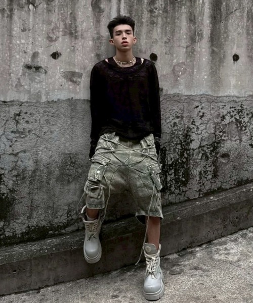 RICH（リッチ）の「【RICH】Ripped Over Knit Top / 【リッチ】シースルーオーバーサイズ長袖ニット（Tシャツ/カットソー・メンズ・ブラック・02/01）」の11枚目の写真