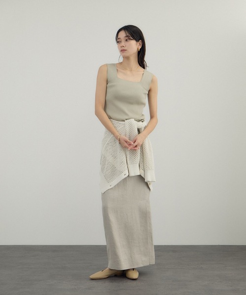 SALON adam et rope'（サロン アダム エ ロペ）の「ペーパーヤーンメッシュカーディガン（カーディガン/ボレロ・レディース・オフホワイト/ブラック/グリーン系その他・FREE）」の6枚目の写真