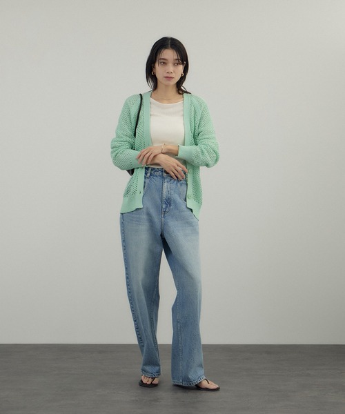 SALON adam et rope'（サロン アダム エ ロペ）の「ペーパーヤーンメッシュカーディガン（カーディガン/ボレロ・レディース・オフホワイト/ブラック/グリーン系その他・FREE）」の7枚目の写真