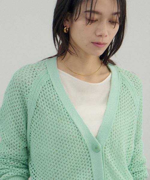 SALON adam et rope'（サロン アダム エ ロペ）の「ペーパーヤーンメッシュカーディガン（カーディガン/ボレロ・レディース・オフホワイト/ブラック/グリーン系その他・FREE）」の19枚目の写真