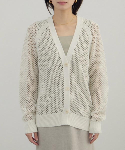 SALON adam et rope'（サロン アダム エ ロペ）の「ペーパーヤーンメッシュカーディガン（カーディガン/ボレロ・レディース・オフホワイト/ブラック/グリーン系その他・FREE）」の20枚目の写真