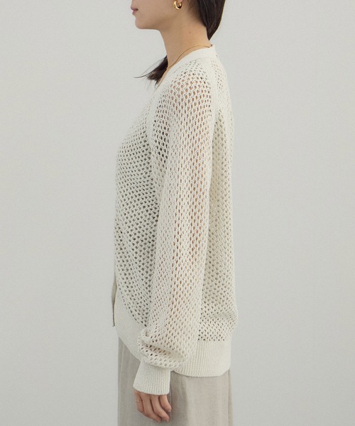 SALON adam et rope'（サロン アダム エ ロペ）の「ペーパーヤーンメッシュカーディガン（カーディガン/ボレロ・レディース・オフホワイト/ブラック/グリーン系その他・FREE）」の21枚目の写真