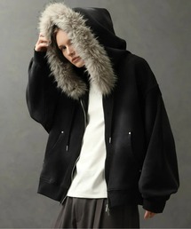 ELLUV | 【ELLUV/エルヴ】ヴィンテージフェード＆ダメージ加工 ボリュームフードファーショートジップアップパーカー(パーカー)