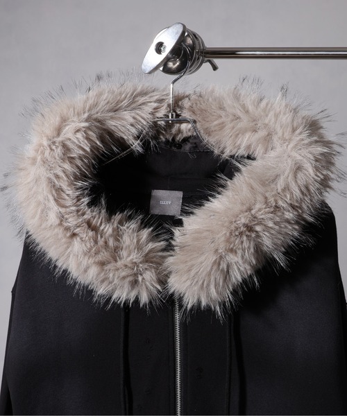 ELLUV（エルブ）の「【ELLUV/エルヴ】ヴィンテージフェード＆ダメージ加工 ボリュームフードファーショートジップアップパーカー（パーカー・メンズ・ブラック/ブラック系その他・S/M/L）」の5枚目の写真