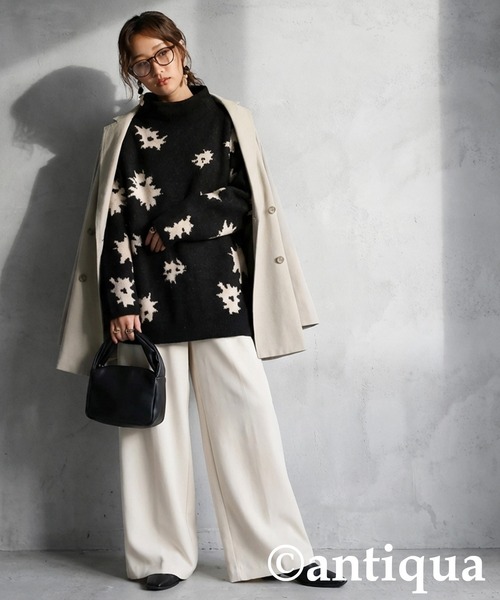 antiqua(アンティカ)の「花柄 ニット トップス(ニット/セーター・レディース・グレー/ブラック・ONESIZE)」の3枚目の写真