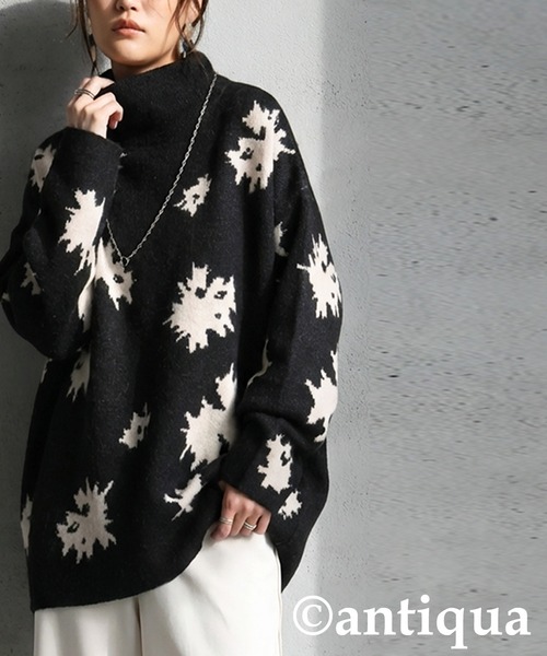 antiqua(アンティカ)の「花柄 ニット トップス(ニット/セーター・レディース・グレー/ブラック・ONESIZE)」の5枚目の写真