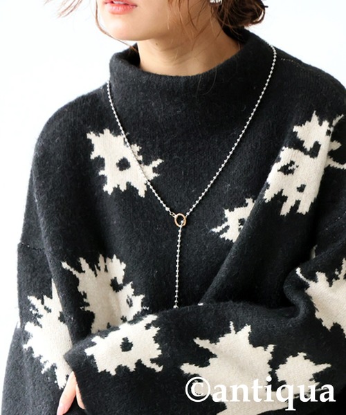 antiqua(アンティカ)の「花柄 ニット トップス(ニット/セーター・レディース・グレー/ブラック・ONESIZE)」の7枚目の写真