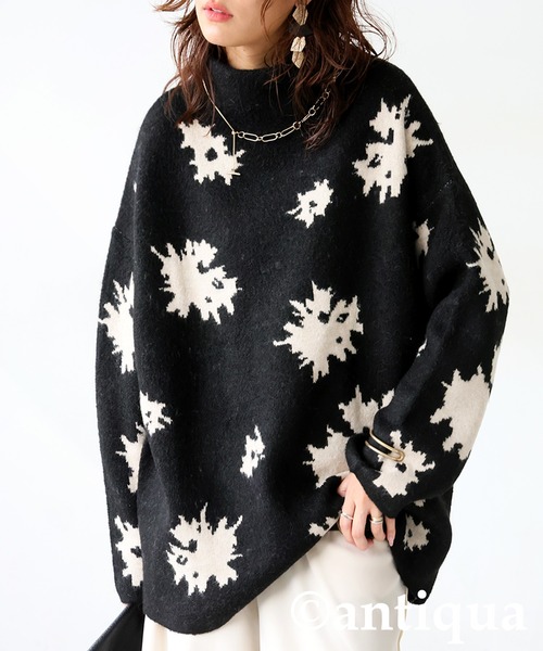 antiqua(アンティカ)の「花柄 ニット トップス(ニット/セーター・レディース・グレー/ブラック・ONESIZE)」の8枚目の写真