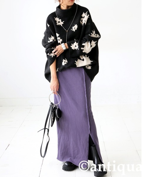 antiqua(アンティカ)の「花柄 ニット トップス(ニット/セーター・レディース・グレー/ブラック・ONESIZE)」の9枚目の写真