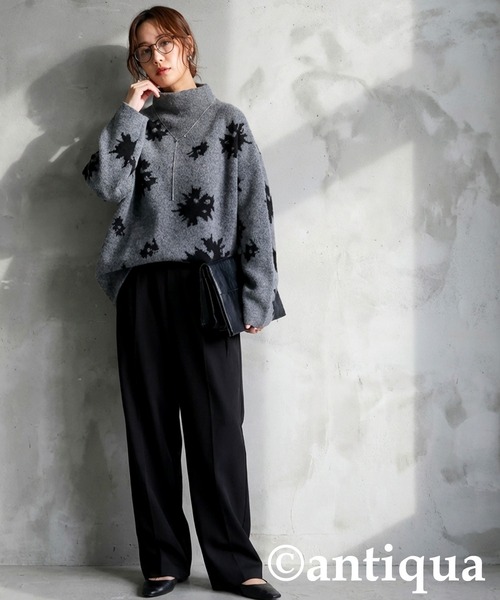 antiqua(アンティカ)の「花柄 ニット トップス(ニット/セーター・レディース・グレー/ブラック・ONESIZE)」の10枚目の写真
