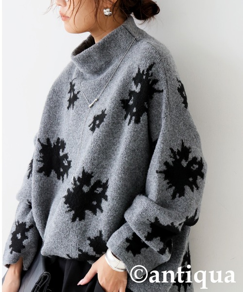 antiqua(アンティカ)の「花柄 ニット トップス(ニット/セーター・レディース・グレー/ブラック・ONESIZE)」の11枚目の写真