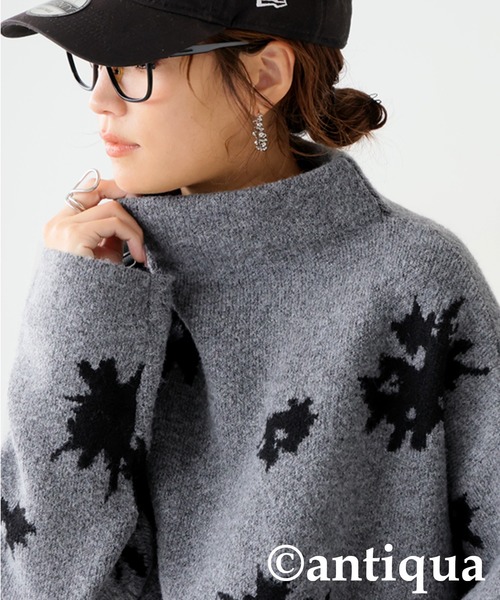 antiqua(アンティカ)の「花柄 ニット トップス(ニット/セーター・レディース・グレー/ブラック・ONESIZE)」の13枚目の写真