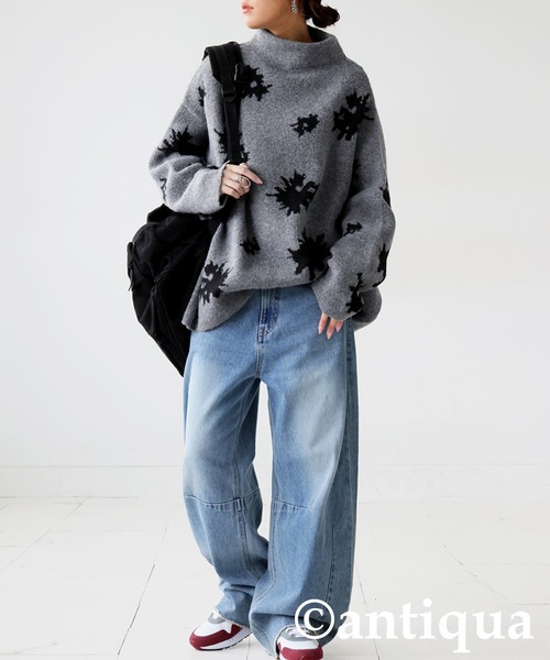 antiqua(アンティカ)の「花柄 ニット トップス(ニット/セーター・レディース・グレー/ブラック・ONESIZE)」の14枚目の写真