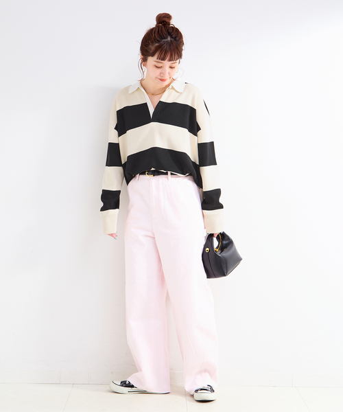 Simplicite（サンプリシテ）の「手洗い可 / ラガーニット（ニット/セーター・レディース・チャコールグレー/アイボリー・FREE）」の5枚目の写真