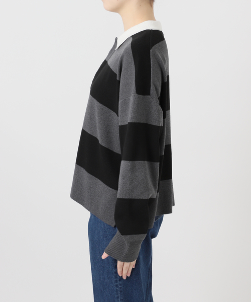 Simplicite（サンプリシテ）の「手洗い可 / ラガーニット（ニット/セーター・レディース・チャコールグレー/アイボリー・FREE）」の13枚目の写真