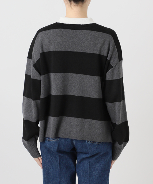 Simplicite（サンプリシテ）の「手洗い可 / ラガーニット（ニット/セーター・レディース・チャコールグレー/アイボリー・FREE）」の14枚目の写真