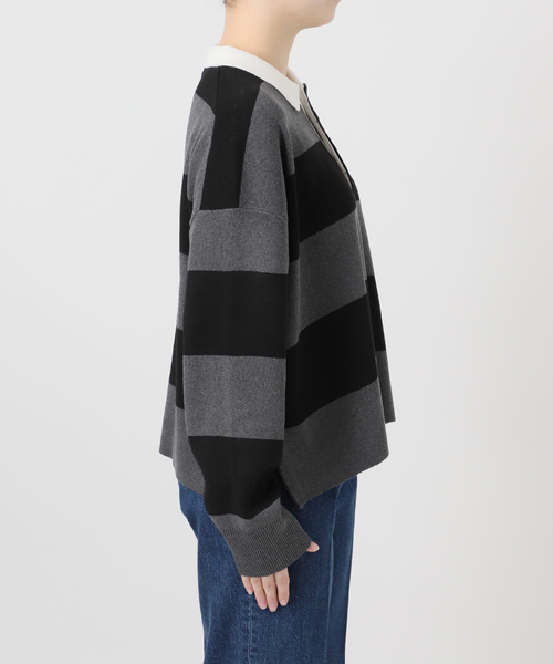 Simplicite（サンプリシテ）の「手洗い可 / ラガーニット（ニット/セーター・レディース・チャコールグレー/アイボリー・FREE）」の15枚目の写真