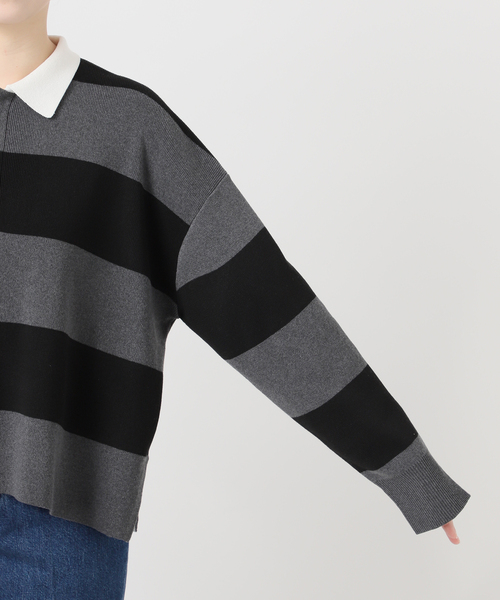 Simplicite（サンプリシテ）の「手洗い可 / ラガーニット（ニット/セーター・レディース・チャコールグレー/アイボリー・FREE）」の16枚目の写真