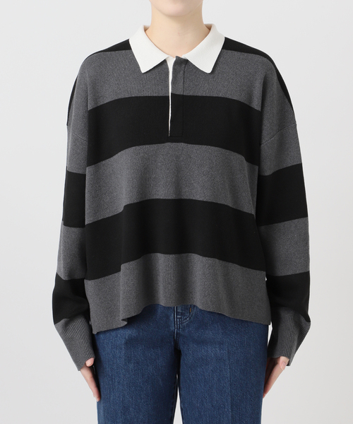 Simplicite（サンプリシテ）の「手洗い可 / ラガーニット（ニット/セーター・レディース・チャコールグレー/アイボリー・FREE）」の19枚目の写真