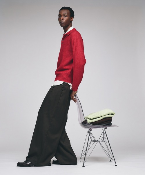 Adoon plain（アドーンプレーン）の「RAGLAN SLEEVE KNIT PORO  / ラグランスリーブニットポロシャツ（ニット/セーター・メンズ・ライトグリーン/レッド/ブラウン・LARGE/MEDIUM）」の7枚目の写真