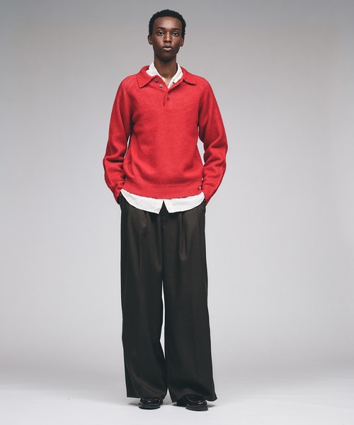 Adoon plain（アドーンプレーン）の「RAGLAN SLEEVE KNIT PORO  / ラグランスリーブニットポロシャツ（ニット/セーター・メンズ・ライトグリーン/レッド/ブラウン・LARGE/MEDIUM）」の14枚目の写真