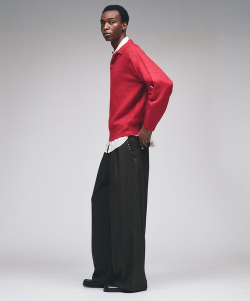 Adoon plain（アドーンプレーン）の「RAGLAN SLEEVE KNIT PORO  / ラグランスリーブニットポロシャツ（ニット/セーター・メンズ・ライトグリーン/レッド/ブラウン・LARGE/MEDIUM）」の16枚目の写真