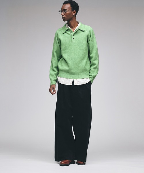 美品 THE RERACS 24SS ラグランニット ショートスリーブポロシャツ RAGLAN SLEEVE KNIT PORO / ラグランスリーブニットポロシャツ（ニット