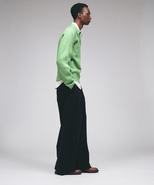 Adoon plain（アドーンプレーン）の「RAGLAN SLEEVE KNIT PORO  / ラグランスリーブニットポロシャツ（ニット/セーター・メンズ・ライトグリーン/レッド/ブラウン・LARGE/MEDIUM）」の4枚目の写真