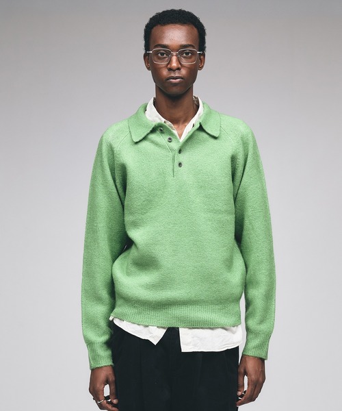 セール】RAGLAN SLEEVE KNIT PORO / ラグランスリーブニットポロシャツ