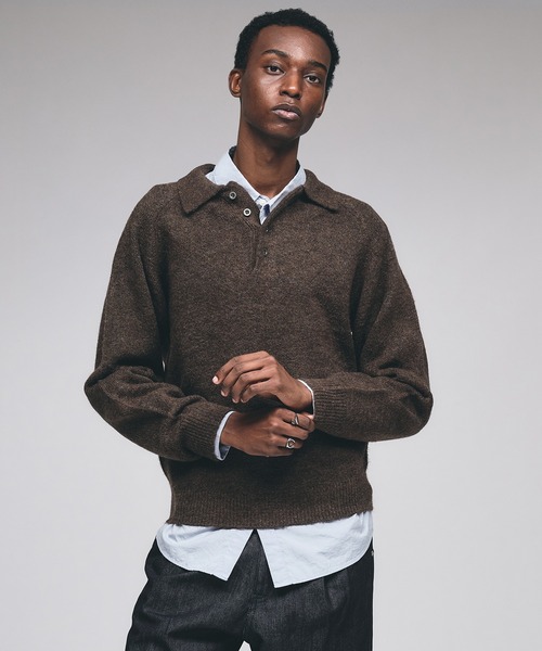 セール】RAGLAN SLEEVE KNIT PORO / ラグランスリーブニットポロシャツ