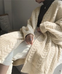 ケーブルニットロングカーディガン