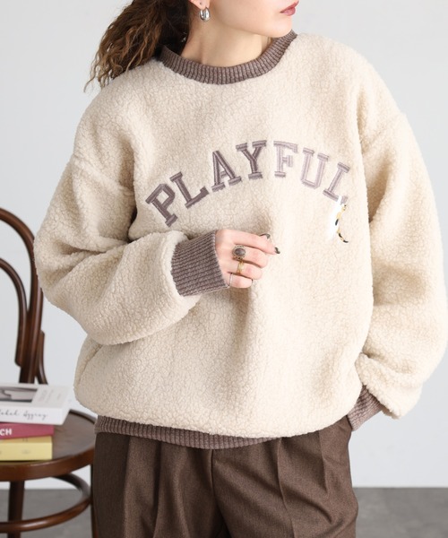 Quelle Chance(ケルシャンス)の「刺繍入りボアハイネックロングスリーブプルオーバー(Tシャツ/カットソー・レディース・グリーン/ライトグレー/キナリ・M/L)」の2枚目の写真