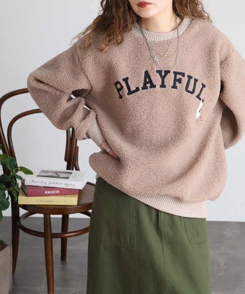 Quelle Chance(ケルシャンス)の「刺繍入りボアハイネックロングスリーブプルオーバー(Tシャツ/カットソー・レディース・グリーン/ライトグレー/キナリ・M/L)」の3枚目の写真