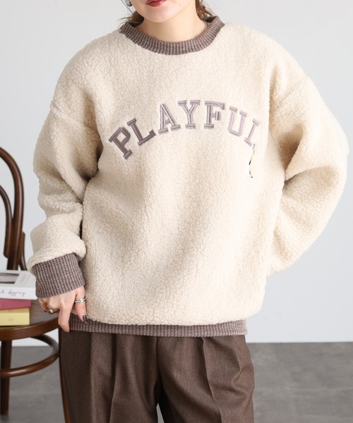 Quelle Chance(ケルシャンス)の「刺繍入りボアハイネックロングスリーブプルオーバー(Tシャツ/カットソー・レディース・グリーン/ライトグレー/キナリ・M/L)」の4枚目の写真