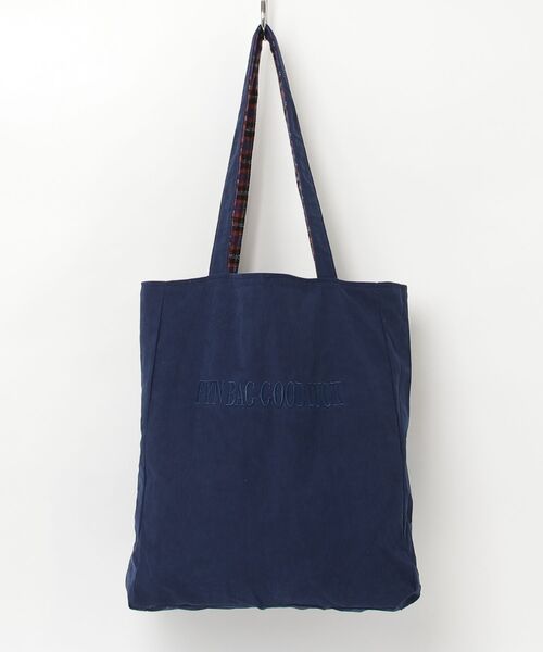 セール】【A4対応】ロゴ刺繍コーデュロイ×チェックリバーシブルトート