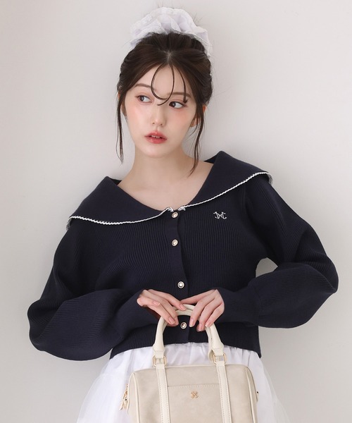 one after another NICE CLAUP（ワンアフターアナザーナイスクラップ）の「セーラーカラーニットカーディガン（カーディガン/ボレロ・レディース・ホワイト×ブラック/アイボリー/ネイビー/ピンク・FREE）」の3枚目の写真