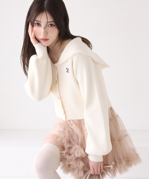 one after another NICE CLAUP（ワンアフターアナザーナイスクラップ）の「セーラーカラーニットカーディガン（カーディガン/ボレロ・レディース・ホワイト×ブラック/アイボリー/ネイビー/ピンク・FREE）」の2枚目の写真