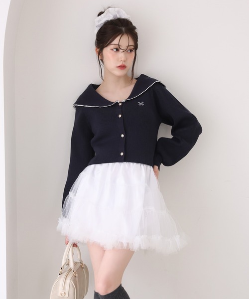 one after another NICE CLAUP（ワンアフターアナザーナイスクラップ）の「セーラーカラーニットカーディガン（カーディガン/ボレロ・レディース・ホワイト×ブラック/アイボリー/ネイビー/ピンク・FREE）」の11枚目の写真