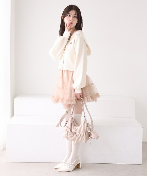 one after another NICE CLAUP（ワンアフターアナザーナイスクラップ）の「セーラーカラーニットカーディガン（カーディガン/ボレロ・レディース・ホワイト×ブラック/アイボリー/ネイビー/ピンク・FREE）」の13枚目の写真