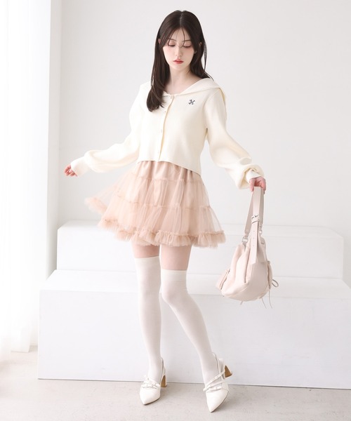 one after another NICE CLAUP（ワンアフターアナザーナイスクラップ）の「セーラーカラーニットカーディガン（カーディガン/ボレロ・レディース・ホワイト×ブラック/アイボリー/ネイビー/ピンク・FREE）」の14枚目の写真