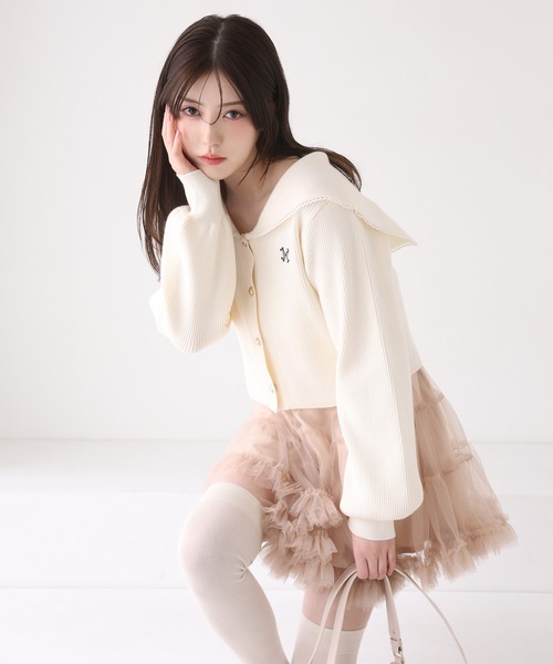 セーラーカラーニットカーディガン（カーディガン/ボレロ）｜one after