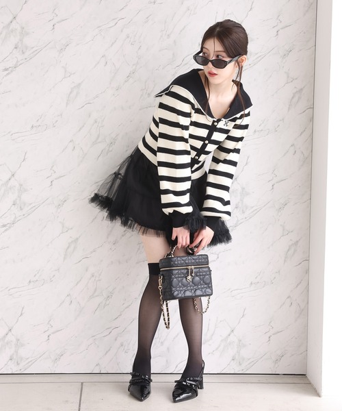 one after another NICE CLAUP（ワンアフターアナザーナイスクラップ）の「セーラーカラーニットカーディガン（カーディガン/ボレロ・レディース・ホワイト×ブラック/アイボリー/ネイビー/ピンク・FREE）」の22枚目の写真